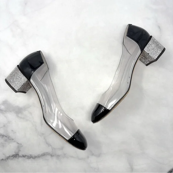 Giuseppe Zanotti Vitrum Clear Rhinestone Embellished Block Heel Pump Flats 40